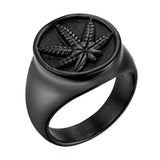 Stainless Steel Cannabis Leaf Signet Ring - ringsuniverse