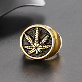 Stainless Steel Cannabis Leaf Signet Ring - ringsuniverse