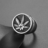 Stainless Steel Cannabis Leaf Signet Ring - ringsuniverse