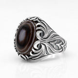 Natural Agate Silver Evil Eye Gemstone Ring - Rings Universe