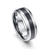Brushed Finish and Black Center Beveled Edge 8MM Tungsten Carbide Trendy, Wedding Ring - ringsuniverse