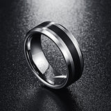 Brushed Finish and Black Center Beveled Edge 8MM Tungsten Carbide Trendy, Wedding Ring - ringsuniverse