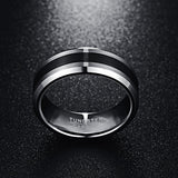 Brushed Finish and Black Center Beveled Edge 8MM Tungsten Carbide Trendy, Wedding Ring - ringsuniverse