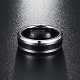 Brushed Finish and Black Center Beveled Edge 8MM Tungsten Carbide Trendy, Wedding Ring - ringsuniverse