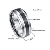 Brushed Finish and Black Center Beveled Edge 8MM Tungsten Carbide Trendy, Wedding Ring - ringsuniverse
