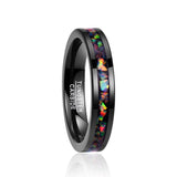New Wide Inlaid Opal Black Tungsten Carbide Ring