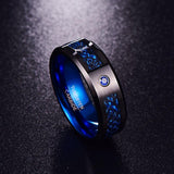 AAA Quality Foreign Trade Carbon Fiber Scrub Blue Zircon Men Rings 100% Tungsten Carbide Anillos para hombres Black Dragon - ringsuniverse