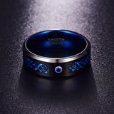 AAA Quality Foreign Trade Carbon Fiber Scrub Blue Zircon Men Rings 100% Tungsten Carbide Anillos para hombres Black Dragon - ringsuniverse
