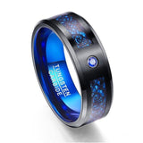 AAA Quality Foreign Trade Carbon Fiber Scrub Blue Zircon Men Rings 100% Tungsten Carbide Anillos para hombres Black Dragon - ringsuniverse
