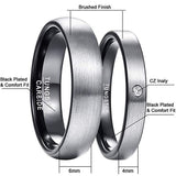 Couples Brushed Finish Dome Matte Black Tungsten Carbide Wedding Rings - ringsuniverse