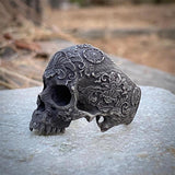 Unique Black Flower Skull Men's Ring - Very Popular