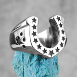 Horseshoe U-shaped Star Black Stainless Steel Mens Rings Punk Hip Hop for Male Boyfriend Biker Jewelry Creativity Gift Wholesale - ringsuniverse