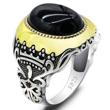 New Style Silver Oval Black Natural Agate Stone Ring - Rings Universe