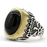 New Style Silver Oval Black Natural Agate Stone Ring - Rings Universe