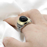 New Style Silver Oval Black Natural Agate Stone Ring - Rings Universe