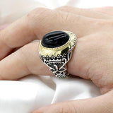 New Style Silver Oval Black Natural Agate Stone Ring - Rings Universe
