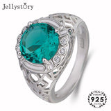 Vintage Silver Round Shaped Emerald Gemstone Ring - ringsuniverse