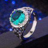 Vintage Silver Round Shaped Emerald Gemstone Ring - ringsuniverse