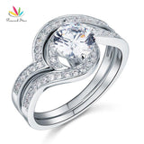 Delightful Silver 2-Pcs Lab Diamond Anniversary Engagement Ring Set - ringsuniverse