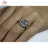 Delightful Silver 2-Pcs Lab Diamond Anniversary Engagement Ring Set - ringsuniverse