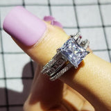 2021 New Arrival Luxury Princess Cut Silver Ring Set - ringsuniverse