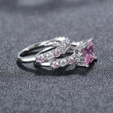 2021 New Luxury Pink Princess Cut Silver Ring set - ringsuniverse