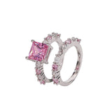 2021 New Luxury Pink Princess Cut Silver Ring set - ringsuniverse