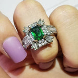 New Luxury Green Color Princess Cut silver ring - ringsuniverse