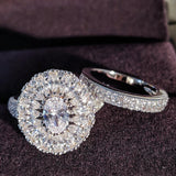 2021 New Luxury Halo Silver Ring Set - ringsuniverse