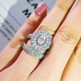 2021 New Luxury Halo Silver Ring Set - ringsuniverse
