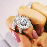 2021 New Luxury Halo Silver Ring Set - ringsuniverse