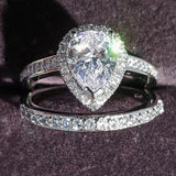 2021 Trendy Pink Silver Color Pear Cut Ring set - ringsuniverse