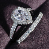 2021 Trendy Pink Silver Color Pear Cut Ring set - ringsuniverse