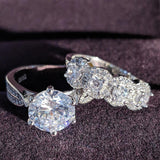 2021 New Arrival Luxury Halo Silver Wedding Ring Set - ringsuniverse