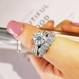 2021 New Arrival Luxury Halo Silver Wedding Ring Set - ringsuniverse