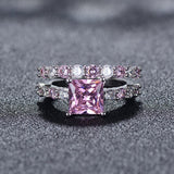 2021 New Luxury Pink Princess Cut Silver Ring set - ringsuniverse