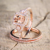 2021 New Luxury Rose Gold Color Princess Ring set - ringsuniverse