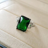 2021 New Silver AAA CZ Green Rectangle  Ring - ringsuniverse