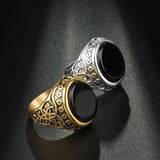 Fashion Vintage Black Stone Tibetan silver Big Ring - ringsuniverse