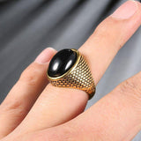 Classic Fashion Antique Gold Black Stone Punk Ring - ringsuniverse