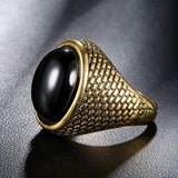 Classic Fashion Antique Gold Black Stone Punk Ring