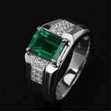 Blue Green Crystal Silver Color Men's Ring - ringsuniverse