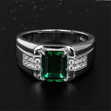Blue Green Crystal Silver Color Men's Ring - ringsuniverse