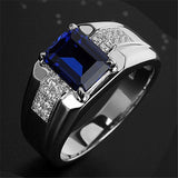 Blue Green Crystal Silver Color Men's Ring - ringsuniverse