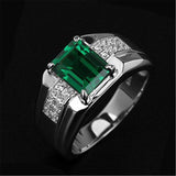 Blue Green Crystal Silver Color Men's Ring - ringsuniverse