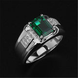 Blue Green Crystal Silver Color Men's Ring - ringsuniverse