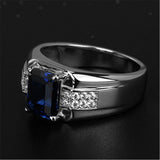 Blue Green Crystal Silver Color Men's Ring - ringsuniverse