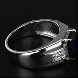 Blue Green Crystal Silver Color Men's Ring - ringsuniverse