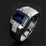 Blue Green Crystal Silver Color Men's Ring - ringsuniverse