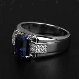 Blue Green Crystal Silver Color Men's Ring - ringsuniverse